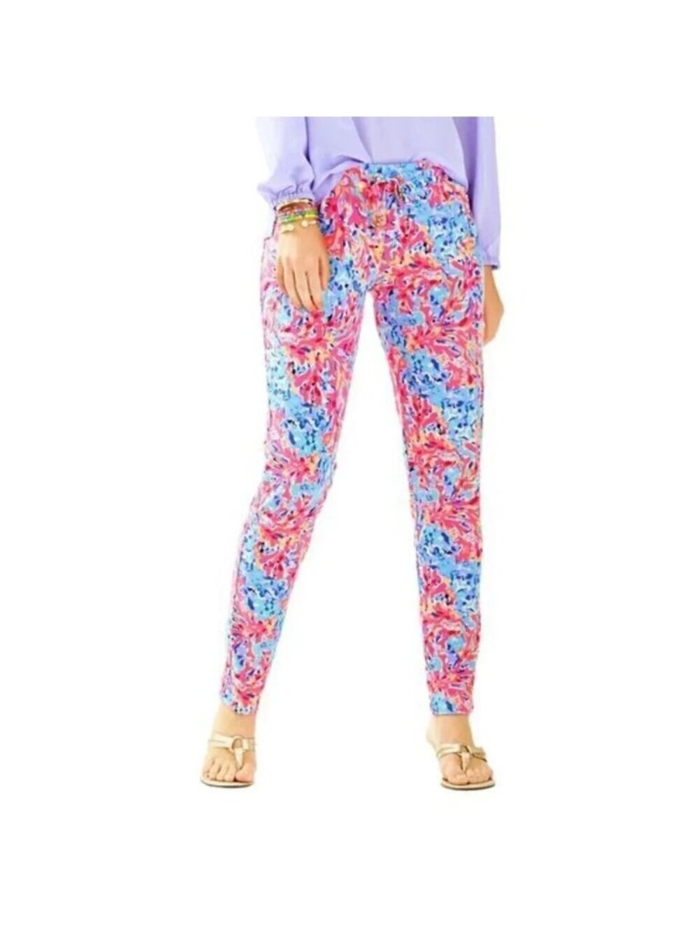 Lilly Pulitzer S Lola Pull-On Ankle Length Multi Coco Coral Crab Pants